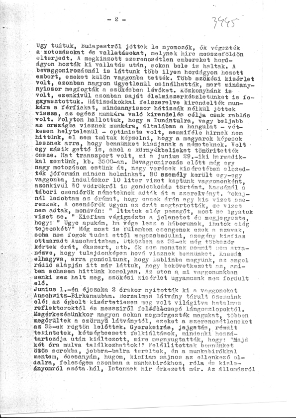 1945 recollection of András Kertész, a jeweler from Nagyvárad. (Hungarian Jewish Museum and Archives)